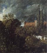 John Constable View into a Garden in Hampstead with a Red House beyond oil on canvas